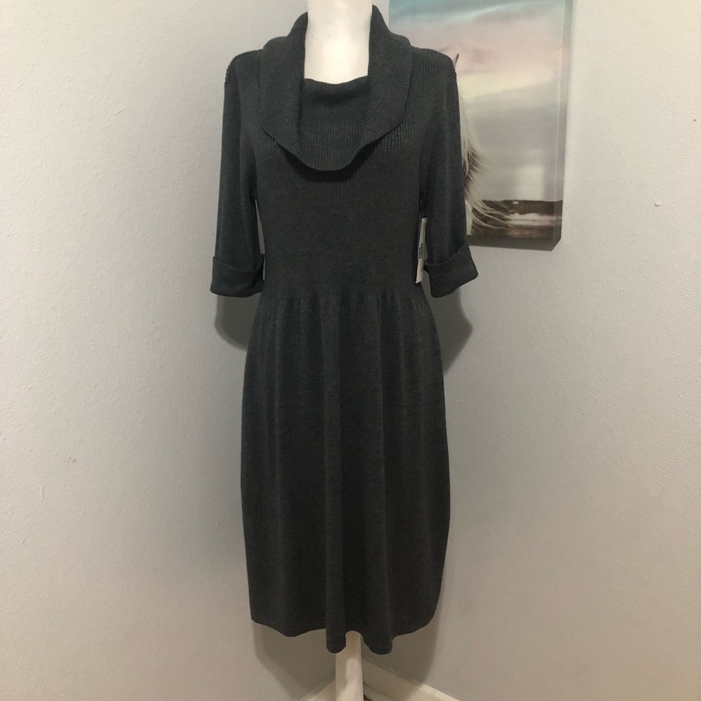 Jones New York Elegant Heather Gray Cowl Neck Dress